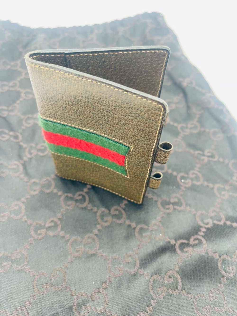 Gucci Brown Leather Card & Key Holder with Green-Red Web Stripe - Picture 2 of 7
